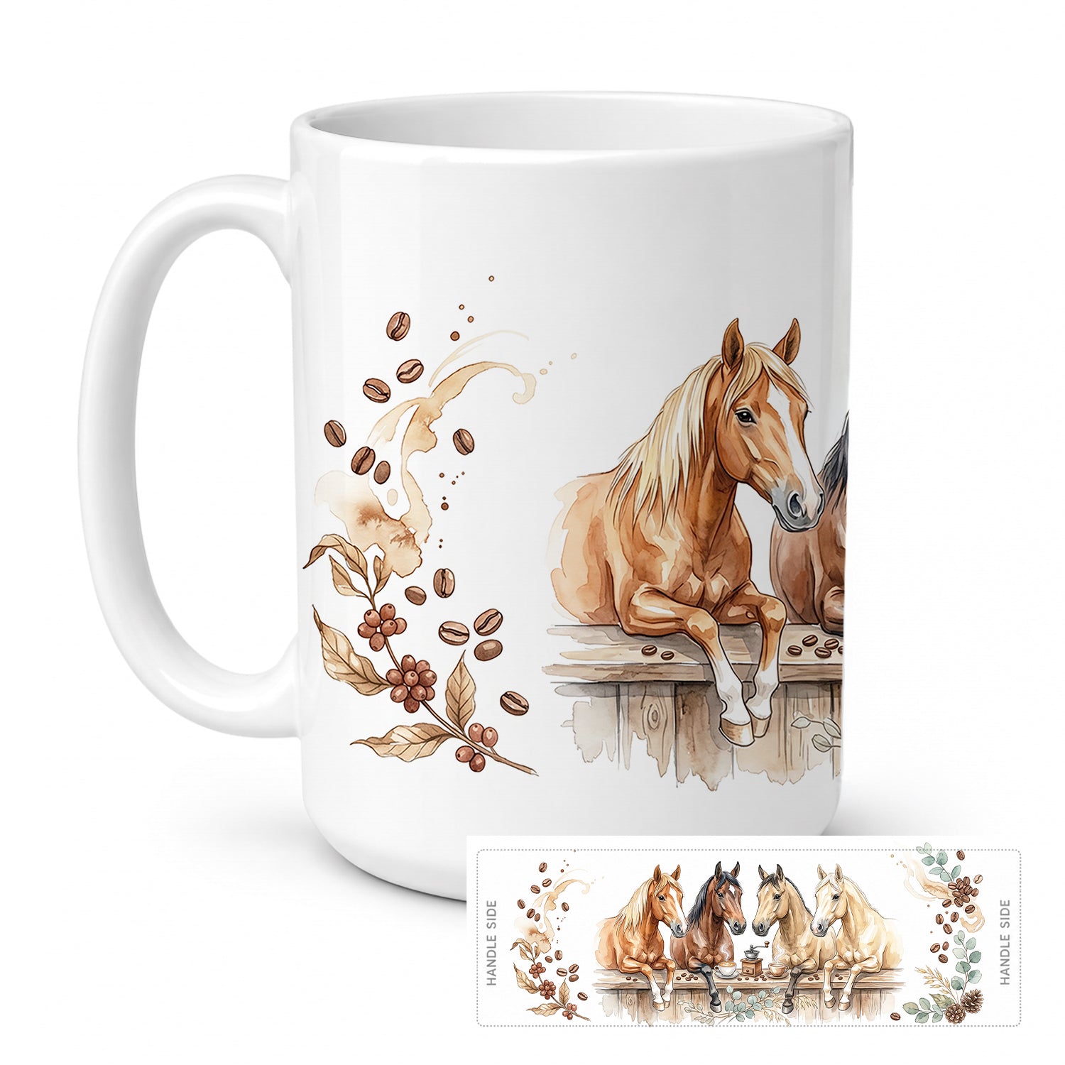 Quarter Horses Morning Coffee Ceramic Coffee Mug 15 oz Decorative Large C Handle Mug Cup for Tea, Cocoa Hot Chocolate