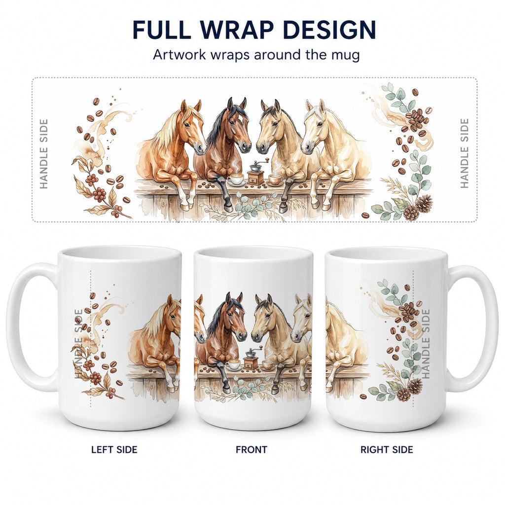 Quarter Horses Morning Coffee Ceramic Coffee Mug 15 oz Decorative Large C Handle Mug Cup for Tea, Cocoa Hot Chocolate