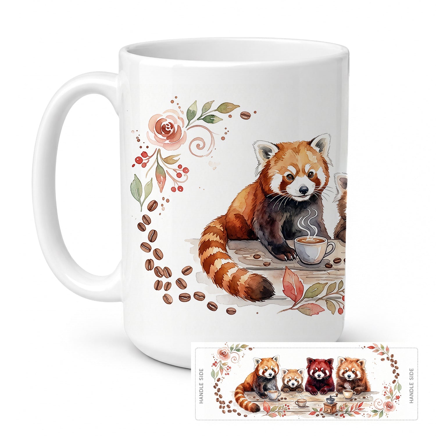 Red Pandas Morning Coffee Ceramic Coffee Mug 15 oz Decorative Large C Handle Mug Cup for Tea, Cocoa Hot Chocolate