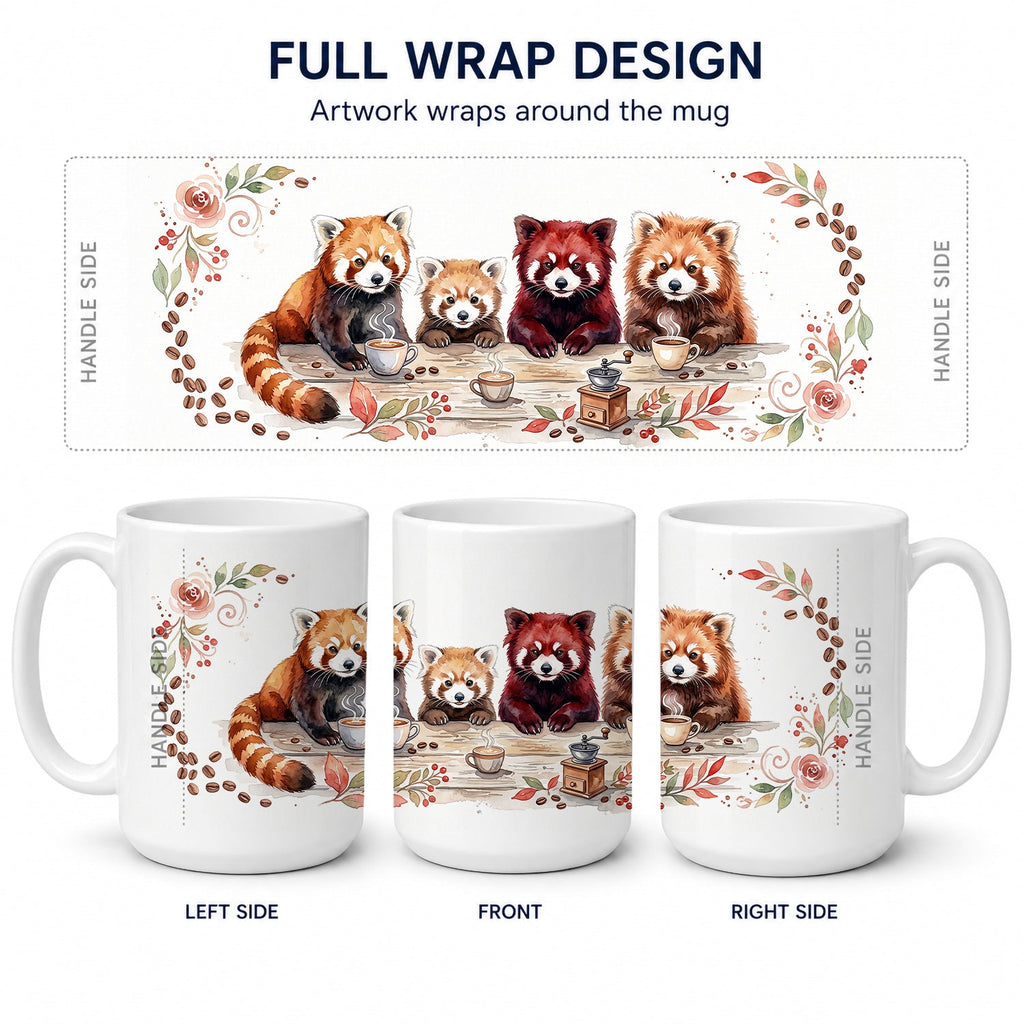 Red Pandas Morning Coffee Ceramic Coffee Mug 15 oz Decorative Large C Handle Mug Cup for Tea, Cocoa Hot Chocolate