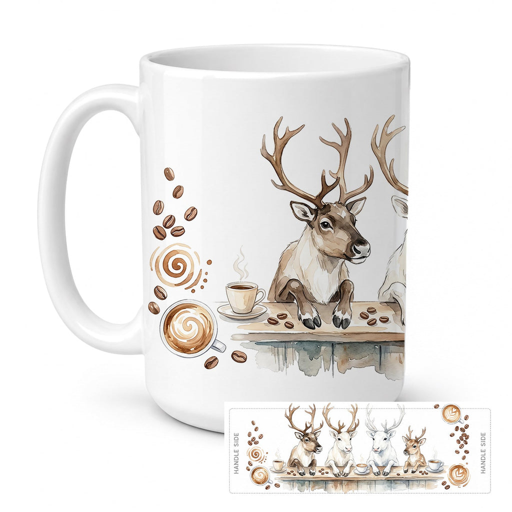 Reindeer Morning Coffee Ceramic Coffee Mug 15 oz Decorative Large C Handle Mug Cup for Tea, Cocoa Hot Chocolate