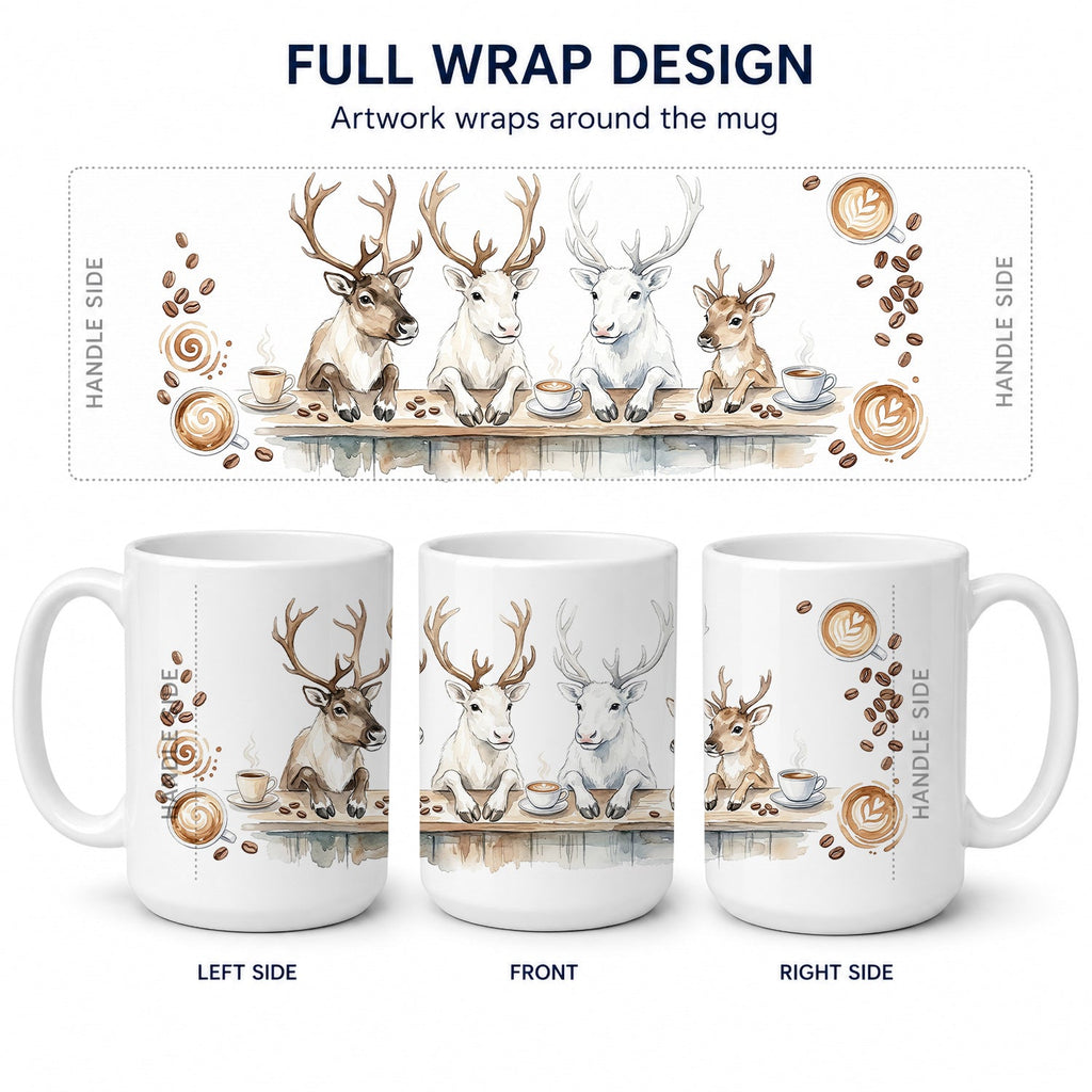 Reindeer Morning Coffee Ceramic Coffee Mug 15 oz Decorative Large C Handle Mug Cup for Tea, Cocoa Hot Chocolate