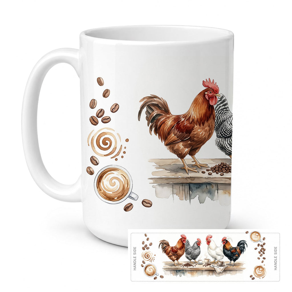 Roosters Morning Coffee Ceramic Coffee Mug 15 oz Decorative Large C Handle Mug Cup for Tea, Cocoa Hot Chocolate