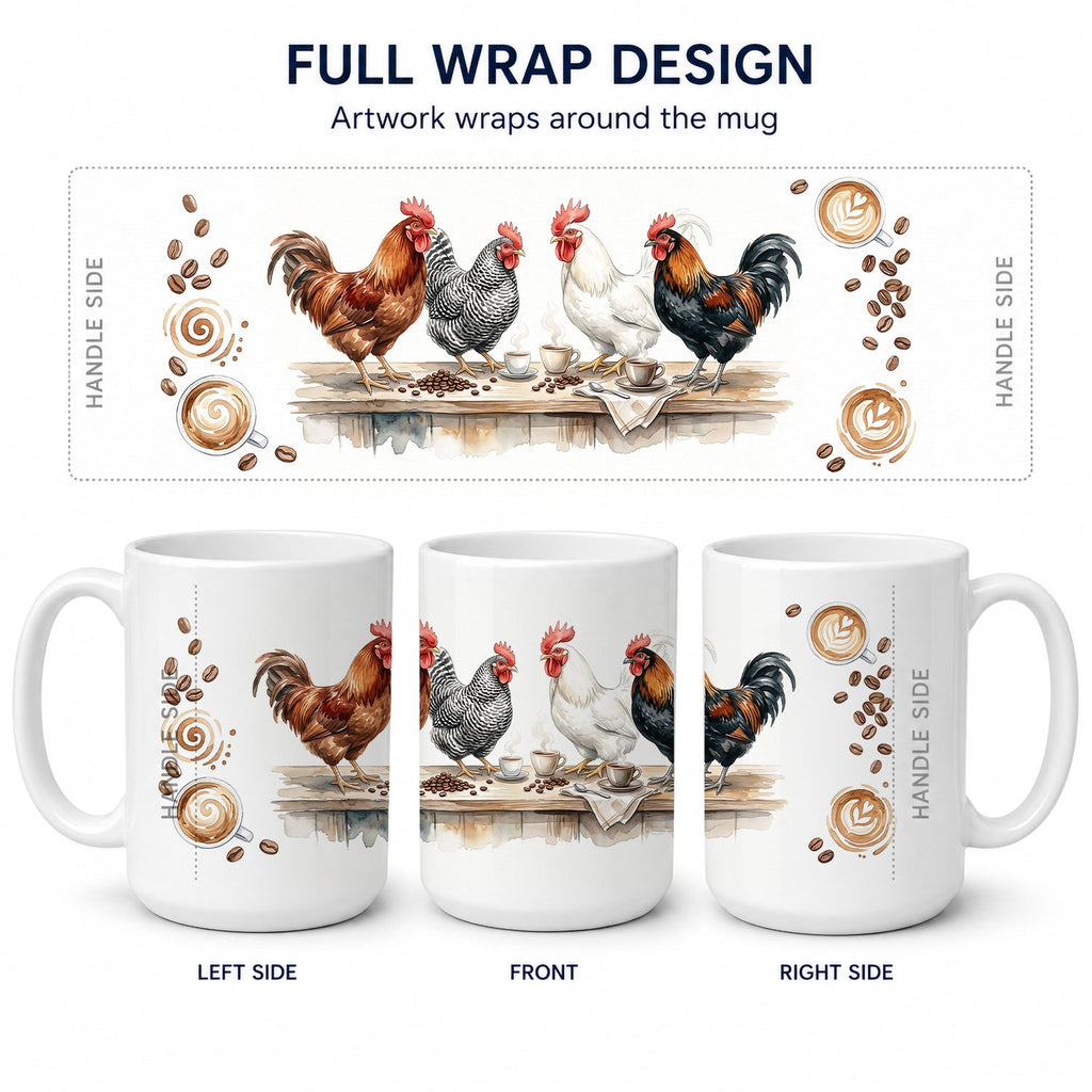 Roosters Morning Coffee Ceramic Coffee Mug 15 oz Decorative Large C Handle Mug Cup for Tea, Cocoa Hot Chocolate