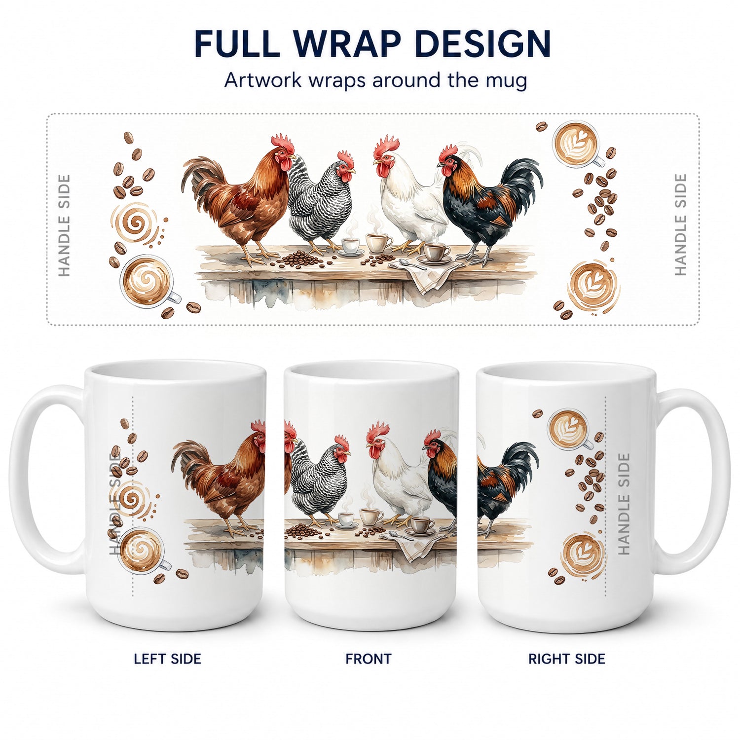 Roosters Morning Coffee Ceramic Coffee Mug 15 oz Decorative Large C Handle Mug Cup for Tea, Cocoa Hot Chocolate