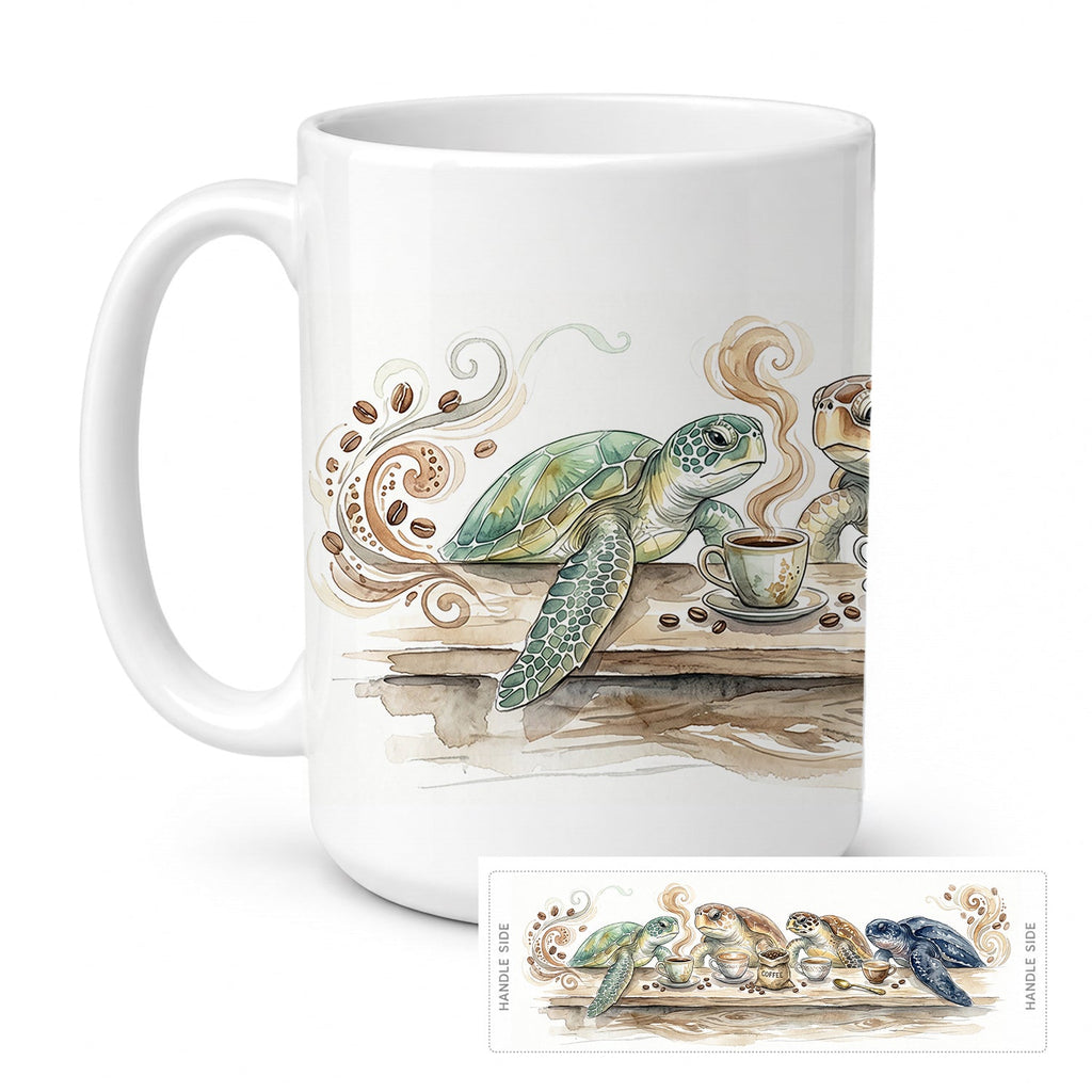 Sea Turtles Morning Coffee Ceramic Coffee Mug 15 oz Decorative Large C Handle Mug Cup for Tea, Cocoa Hot Chocolate
