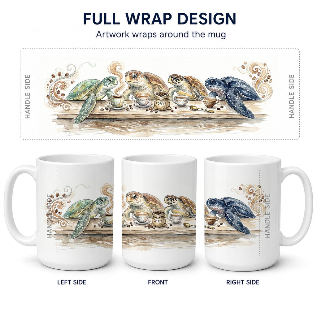 Sea Turtles Morning Coffee Ceramic Coffee Mug 15 oz Decorative Large C Handle Mug Cup for Tea, Cocoa Hot Chocolate