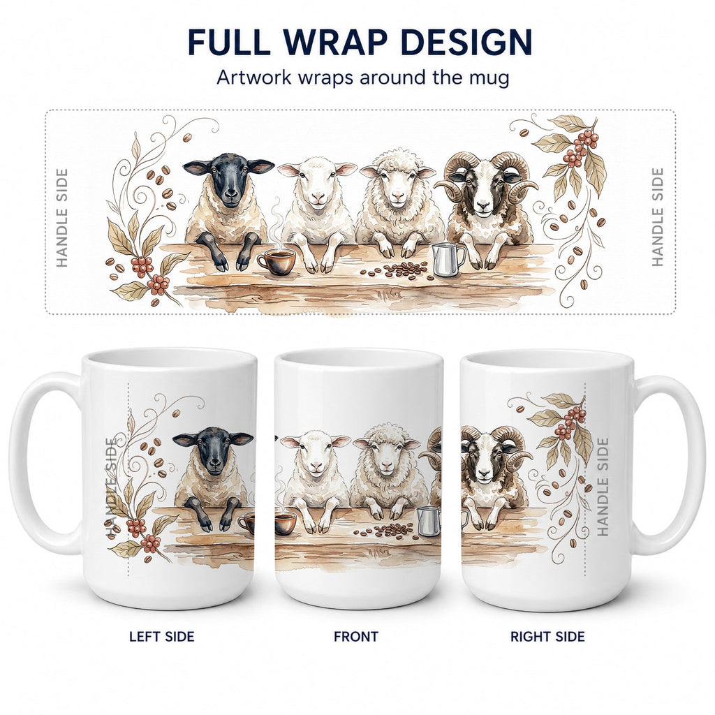 Sheep Morning Coffee Ceramic Coffee Mug 15 oz Decorative Large C Handle Mug Cup for Tea, Cocoa Hot Chocolate