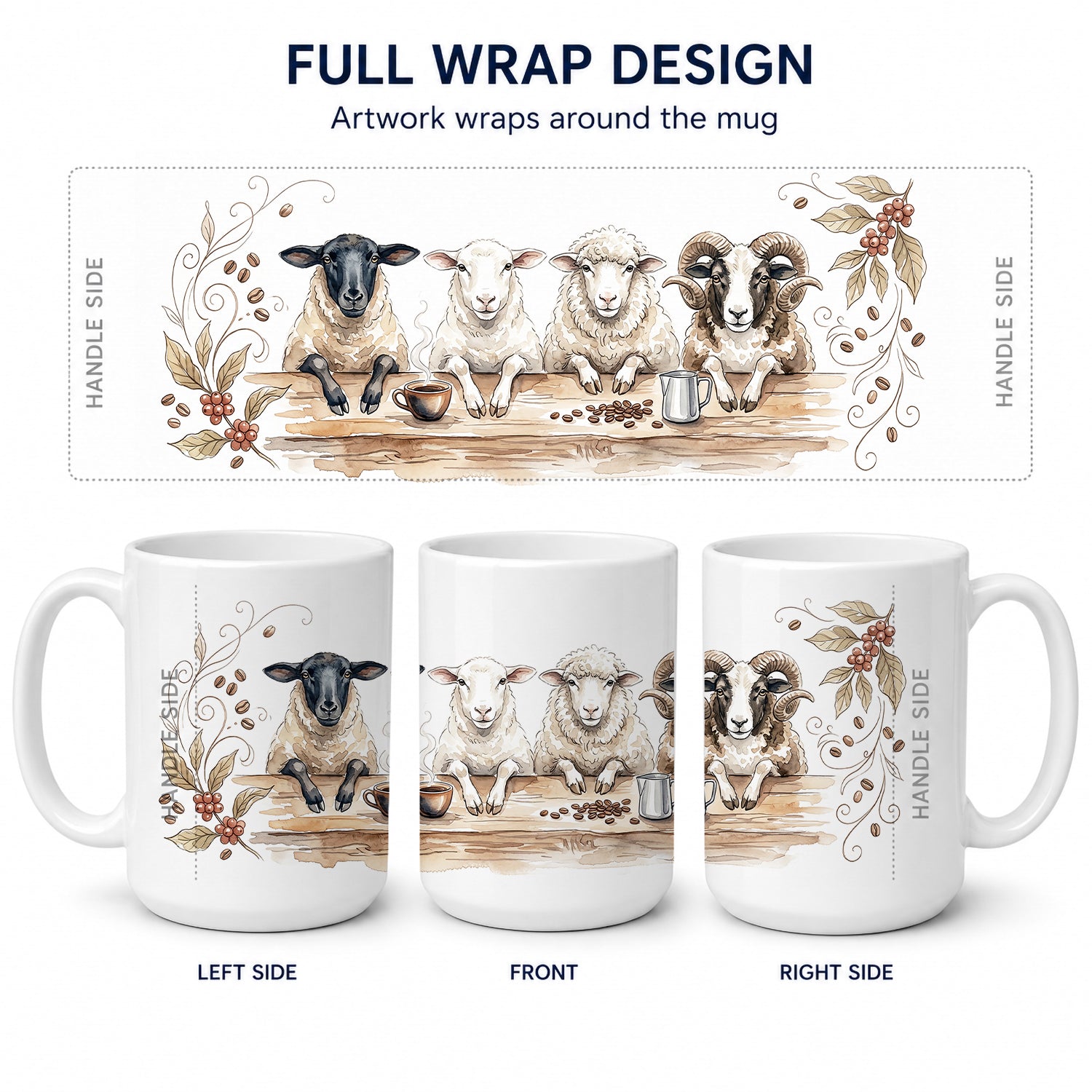Sheep Morning Coffee Ceramic Coffee Mug 15 oz Decorative Large C Handle Mug Cup for Tea, Cocoa Hot Chocolate