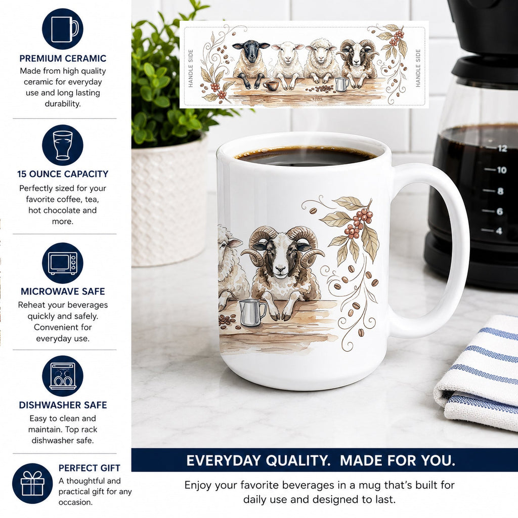 Sheep Morning Coffee Ceramic Coffee Mug 15 oz Decorative Large C Handle Mug Cup for Tea, Cocoa Hot Chocolate