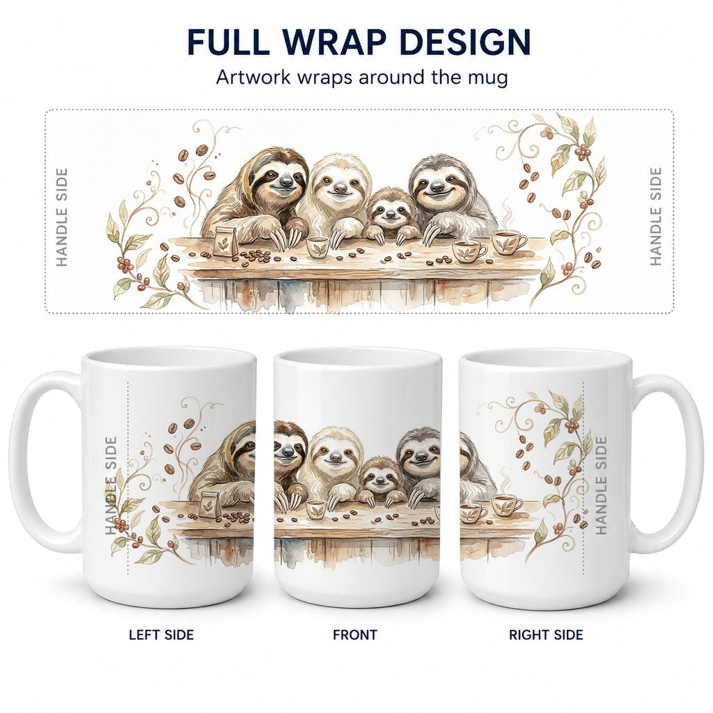 Sloths Morning Coffee Ceramic Coffee Mug 15 oz Decorative Large C Handle Mug Cup for Tea, Cocoa Hot Chocolate