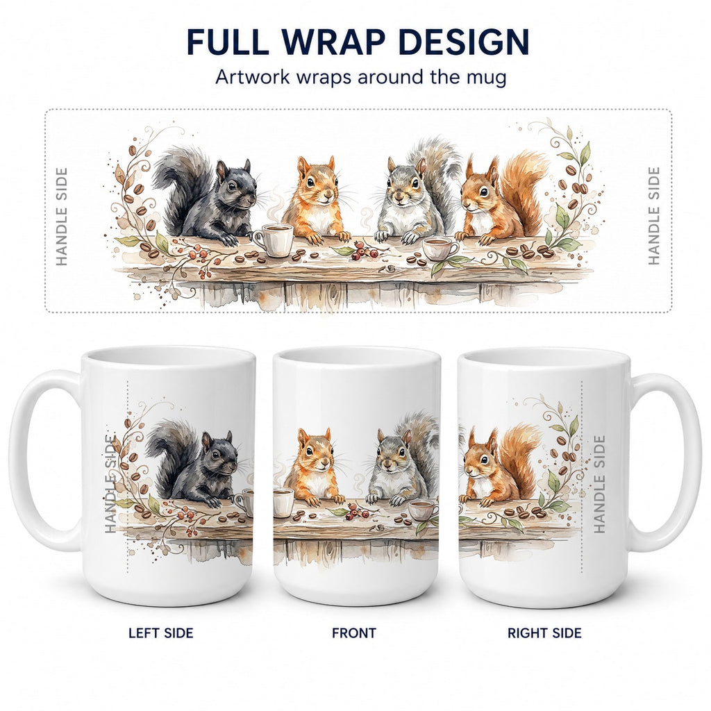 Squirrels Morning Coffee Ceramic Coffee Mug 15 oz Decorative Large C Handle Mug Cup for Tea, Cocoa Hot Chocolate