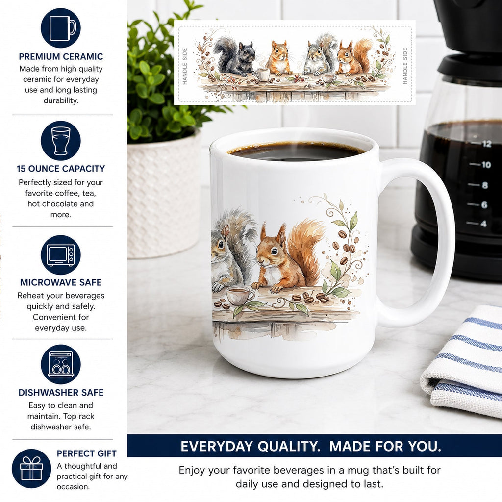 Squirrels Morning Coffee Ceramic Coffee Mug 15 oz Decorative Large C Handle Mug Cup for Tea, Cocoa Hot Chocolate