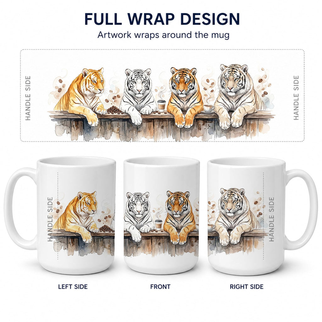 Tigers Morning Coffee Ceramic Coffee Mug 15 oz Decorative Large C Handle Mug Cup for Tea, Cocoa Hot Chocolate