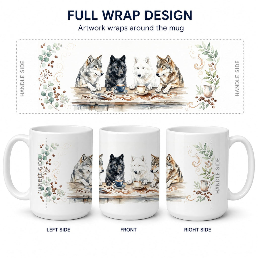 Wolves Morning Coffee Ceramic Coffee Mug 15 oz Decorative Large C Handle Mug Cup for Tea, Cocoa Hot Chocolate