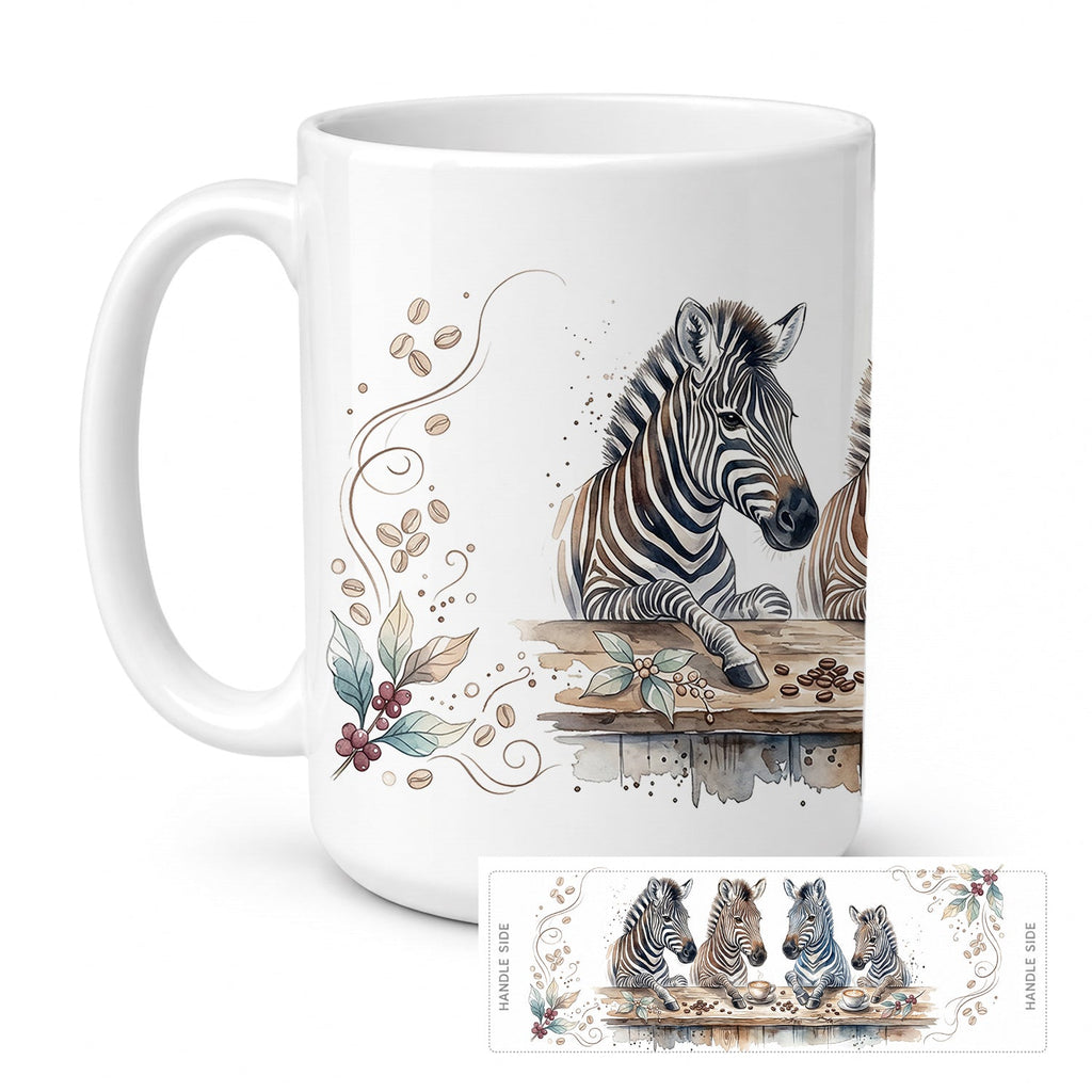 Zebras Morning Coffee Ceramic Coffee Mug 15 oz Decorative Large C Handle Mug Cup for Tea, Cocoa Hot Chocolate