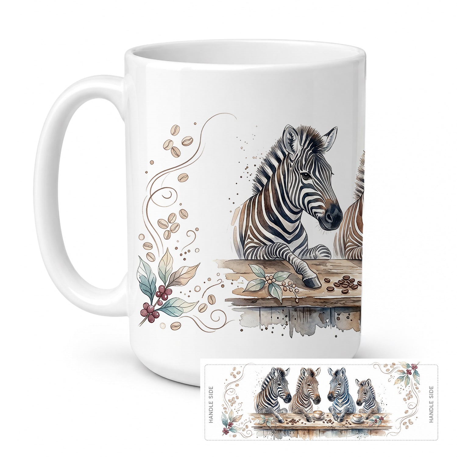 Zebras Morning Coffee Ceramic Coffee Mug 15 oz Decorative Large C Handle Mug Cup for Tea, Cocoa Hot Chocolate