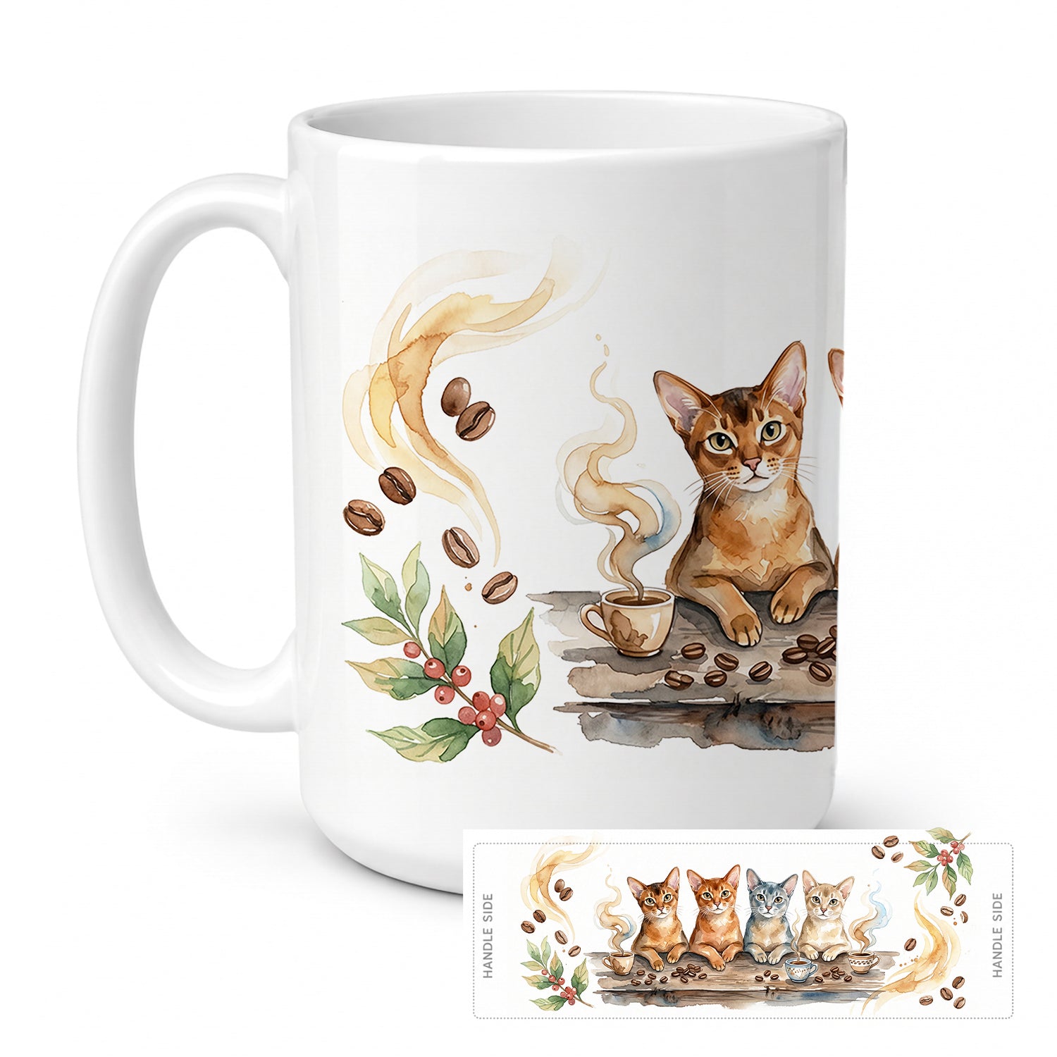 Abyssinian Cats Morning Coffee Ceramic Coffee Mug 15 oz Decorative Large C Handle Mug Cup for Tea, Cocoa Hot Chocolate