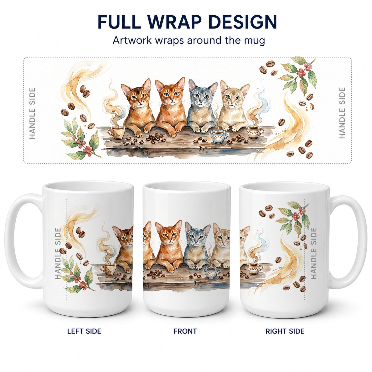 Abyssinian Cats Morning Coffee Ceramic Coffee Mug 15 oz Decorative Large C Handle Mug Cup for Tea, Cocoa Hot Chocolate