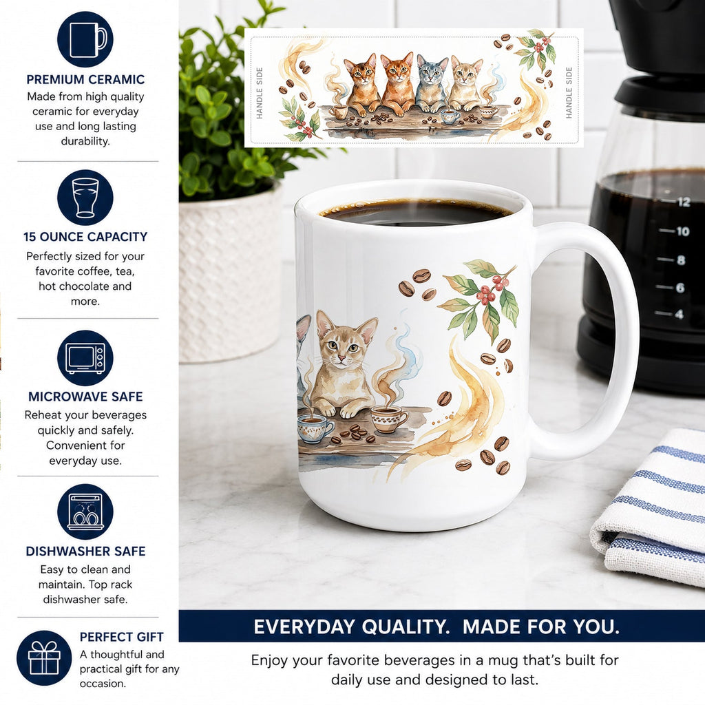 Abyssinian Cats Morning Coffee Ceramic Coffee Mug 15 oz Decorative Large C Handle Mug Cup for Tea, Cocoa Hot Chocolate