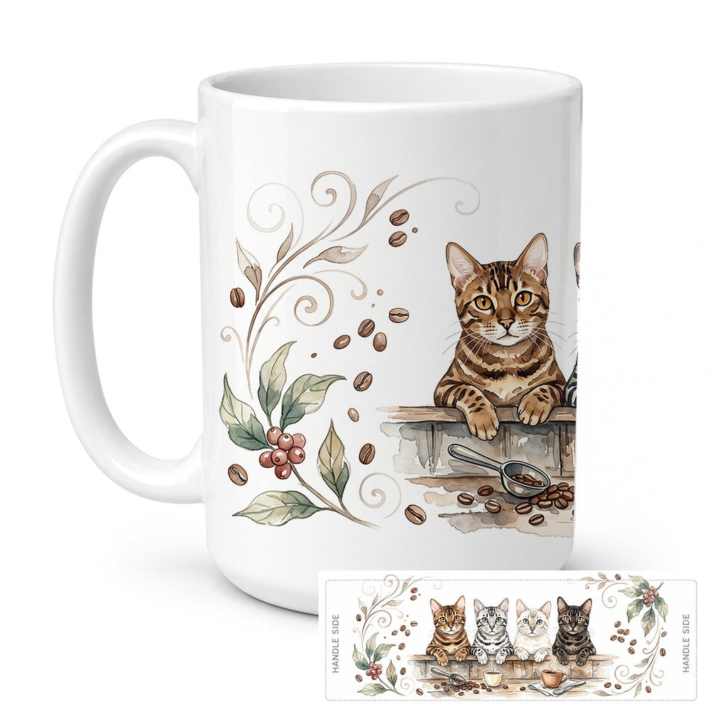 Bengal Cats Morning Coffee Ceramic Coffee Mug 15 oz Decorative Large C Handle Mug Cup for Tea, Cocoa Hot Chocolate