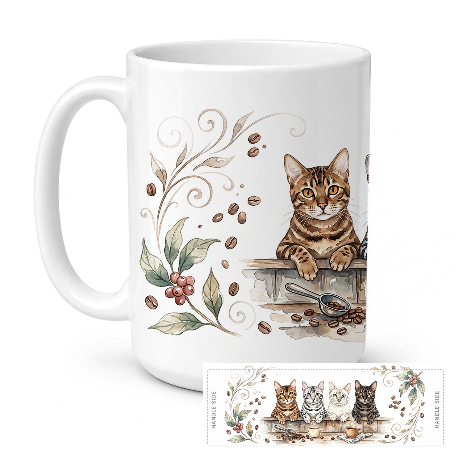 Bengal Cats Morning Coffee Ceramic Coffee Mug 15 oz Decorative Large C Handle Mug Cup for Tea, Cocoa Hot Chocolate