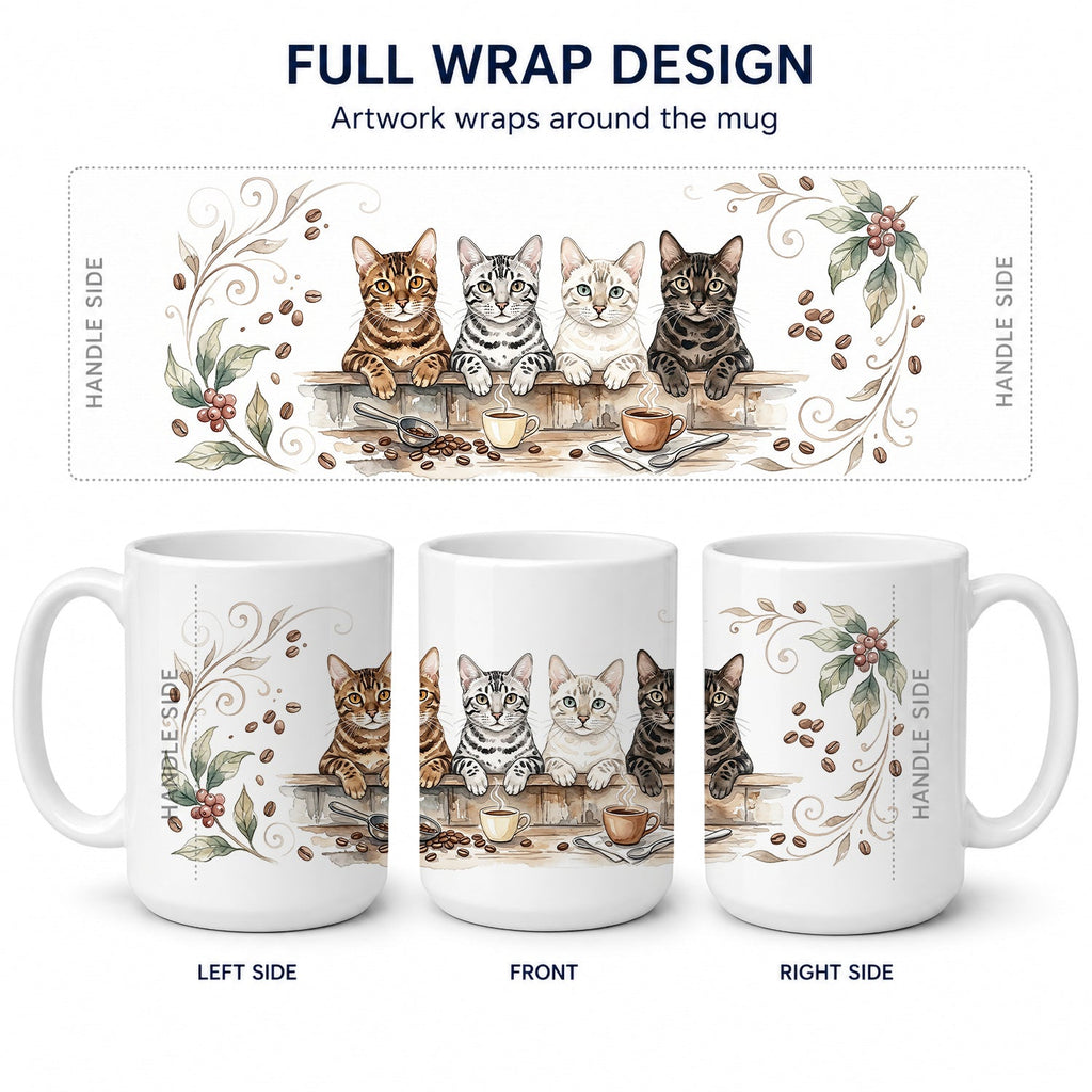 Bengal Cats Morning Coffee Ceramic Coffee Mug 15 oz Decorative Large C Handle Mug Cup for Tea, Cocoa Hot Chocolate
