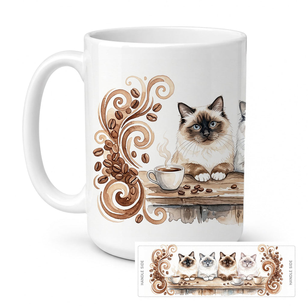 Birman Cats Morning Coffee Ceramic Coffee Mug 15 oz Decorative Large C Handle Mug Cup for Tea, Cocoa Hot Chocolate