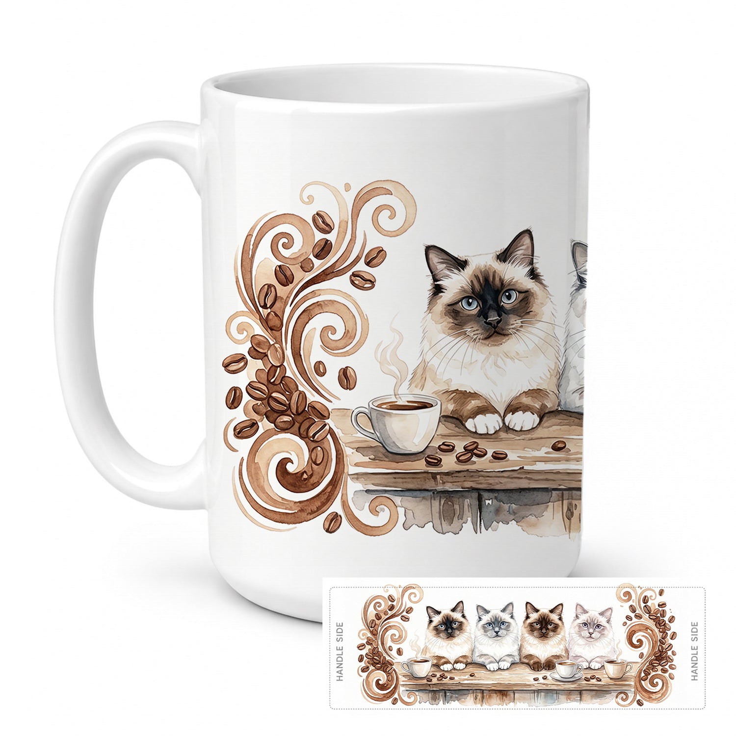 Birman Cats Morning Coffee Ceramic Coffee Mug 15 oz Decorative Large C Handle Mug Cup for Tea, Cocoa Hot Chocolate