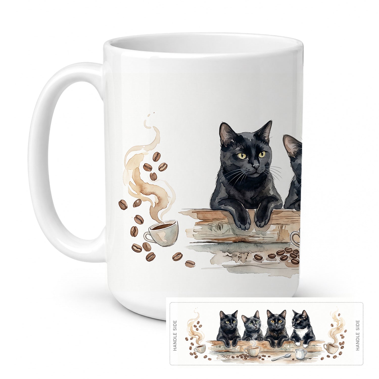 Black Cats Morning Coffee Ceramic Coffee Mug 15 oz Decorative Large C Handle Mug Cup for Tea, Cocoa Hot Chocolate