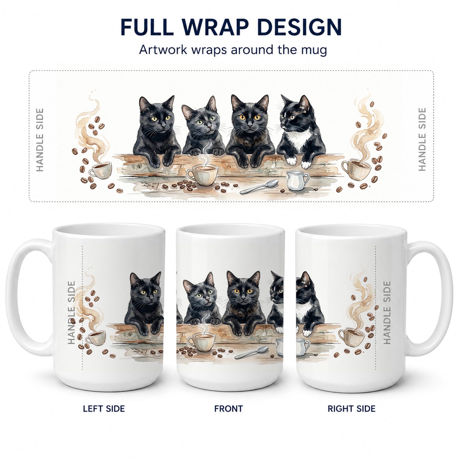 Black Cats Morning Coffee Ceramic Coffee Mug 15 oz Decorative Large C Handle Mug Cup for Tea, Cocoa Hot Chocolate