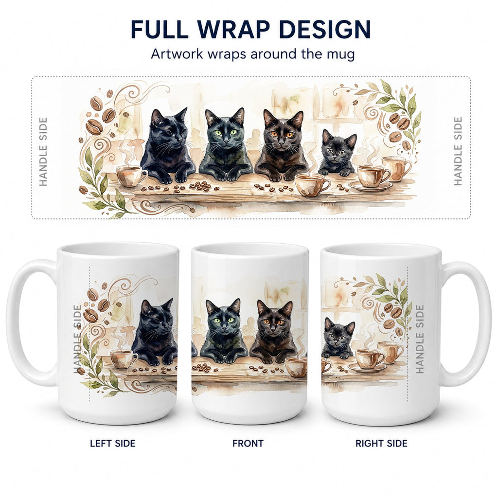 Bombay Cats Morning Coffee Ceramic Coffee Mug 15 oz Decorative Large C Handle Mug Cup for Tea, Cocoa Hot Chocolate