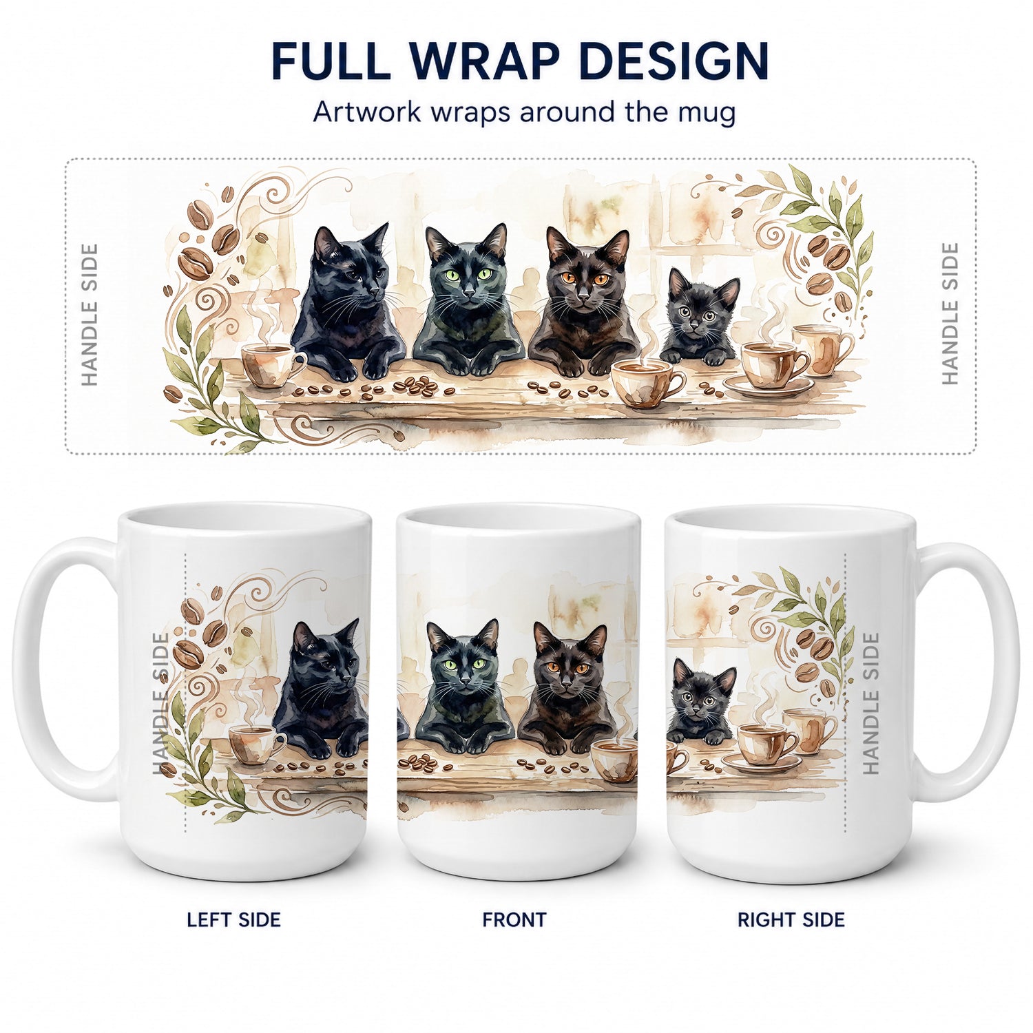 Bombay Cats Morning Coffee Ceramic Coffee Mug 15 oz Decorative Large C Handle Mug Cup for Tea, Cocoa Hot Chocolate
