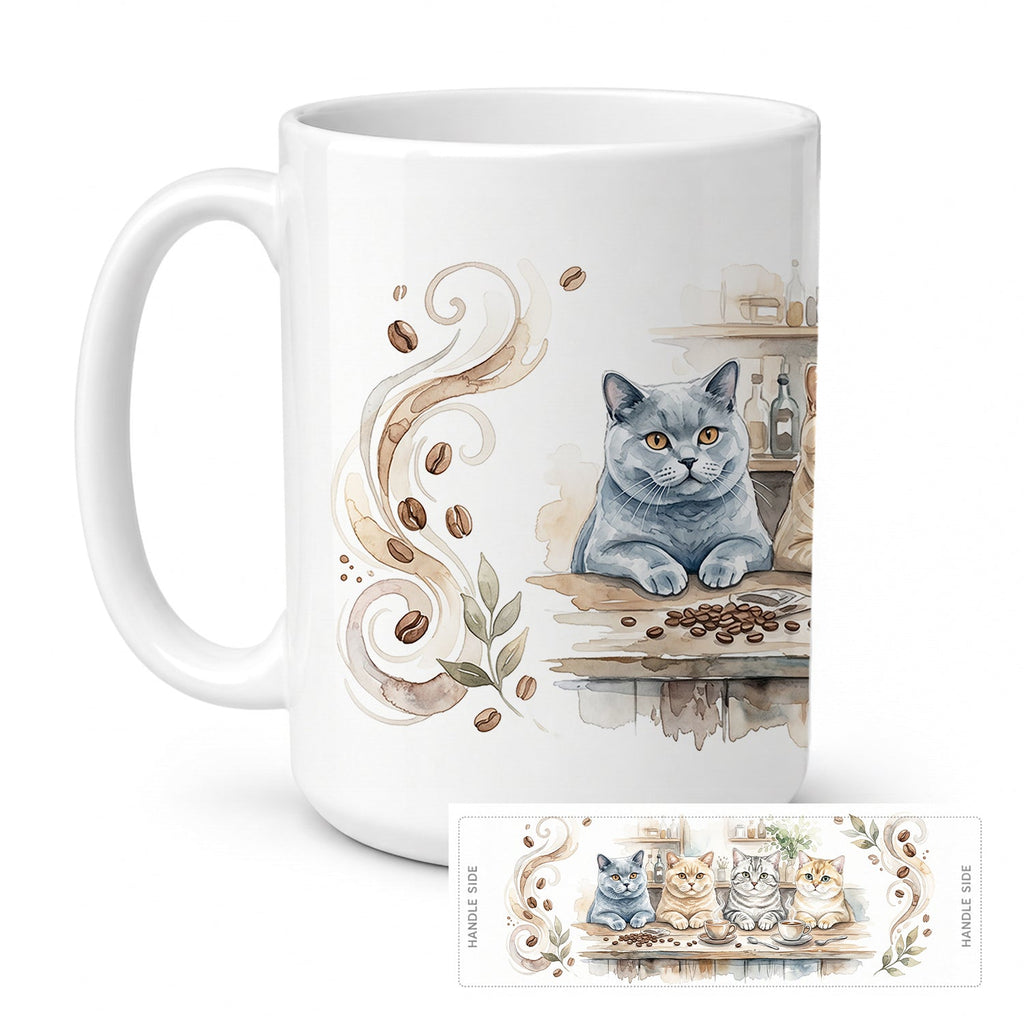 British Shorthair Cats Morning Coffee Ceramic Coffee Mug 15 oz Decorative Large C Handle Mug Cup for Tea, Cocoa Hot Chocolate