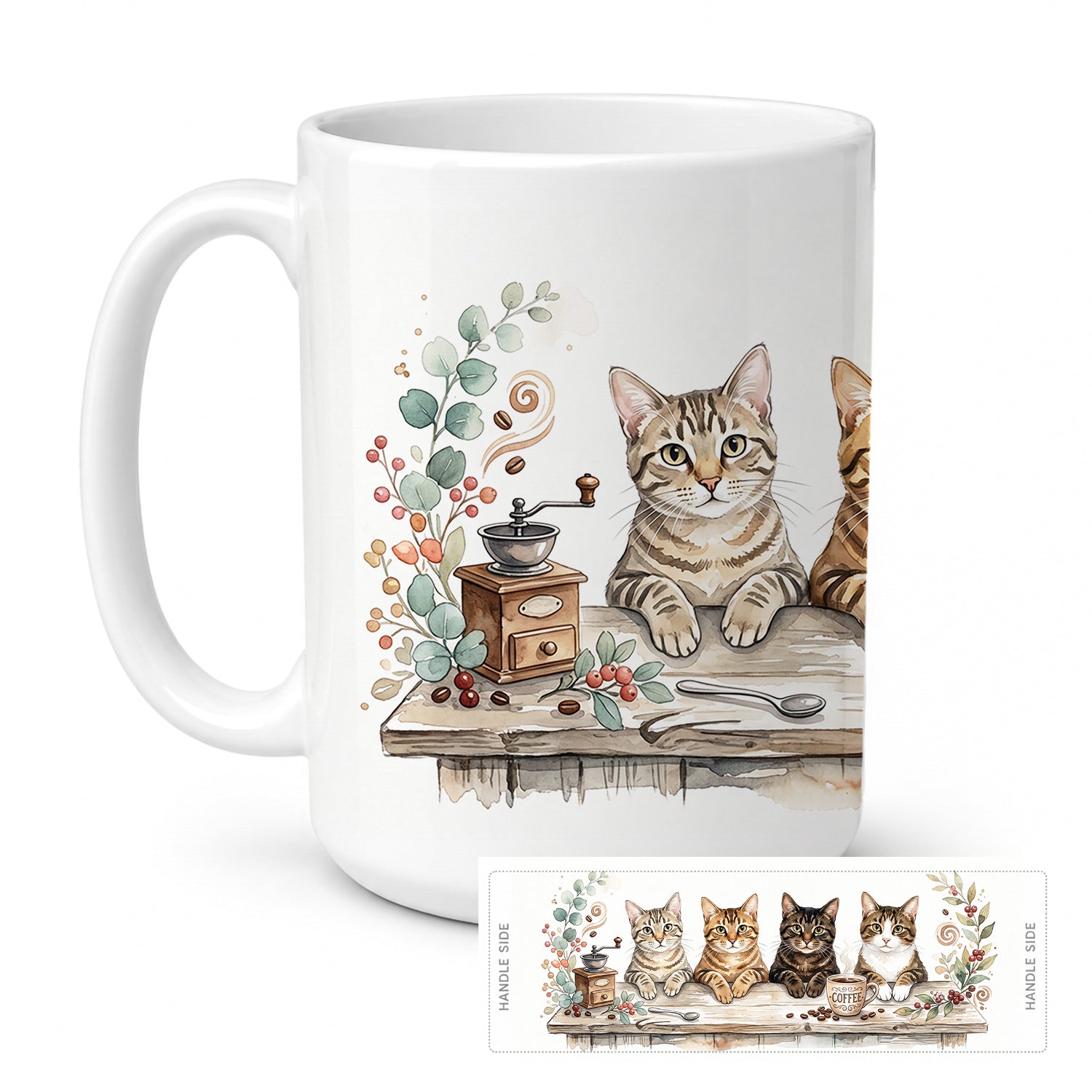 Brown Tabby Cats Morning Coffee Ceramic Coffee Mug 15 oz Decorative Large C Handle Mug Cup for Tea, Cocoa Hot Chocolate