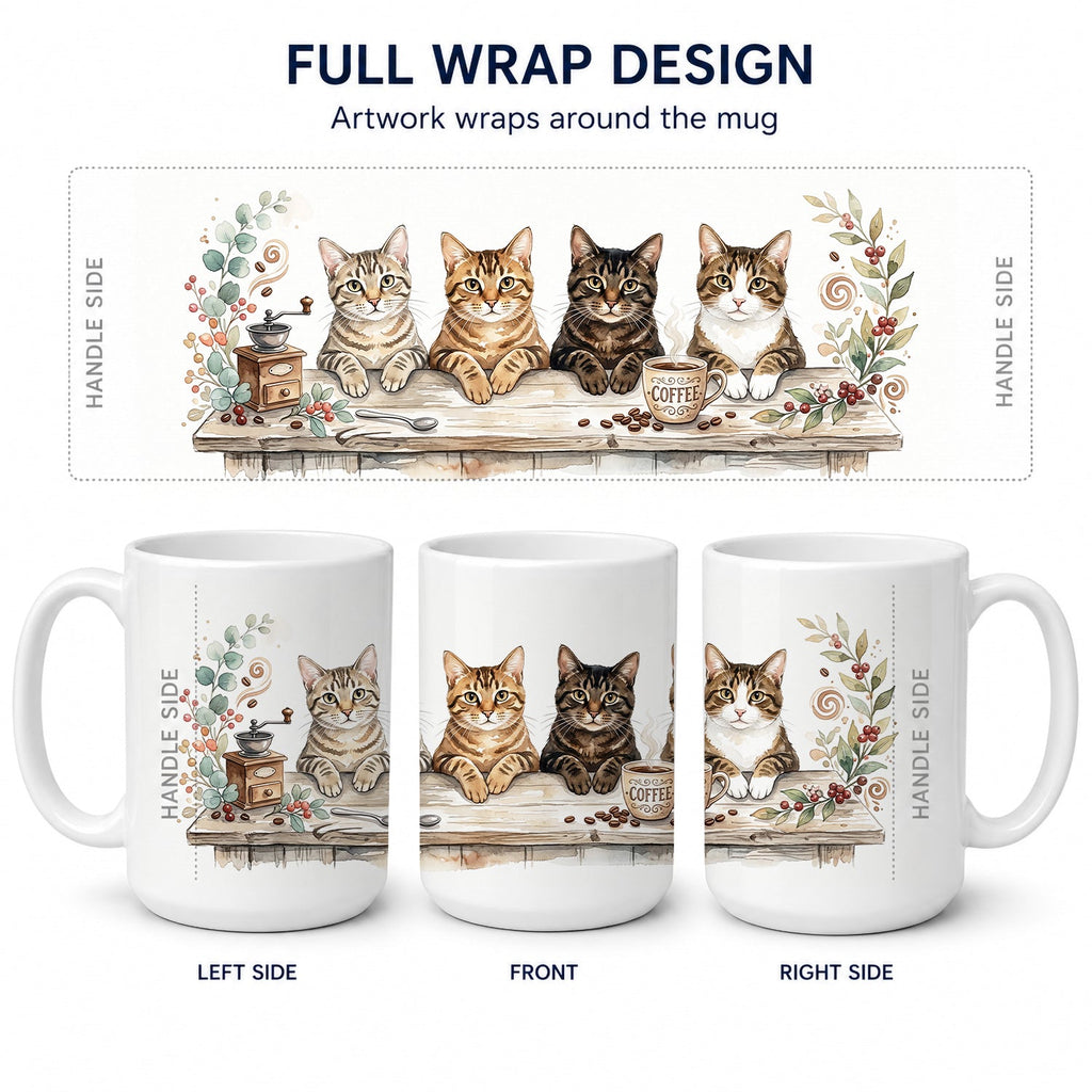 Brown Tabby Cats Morning Coffee Ceramic Coffee Mug 15 oz Decorative Large C Handle Mug Cup for Tea, Cocoa Hot Chocolate