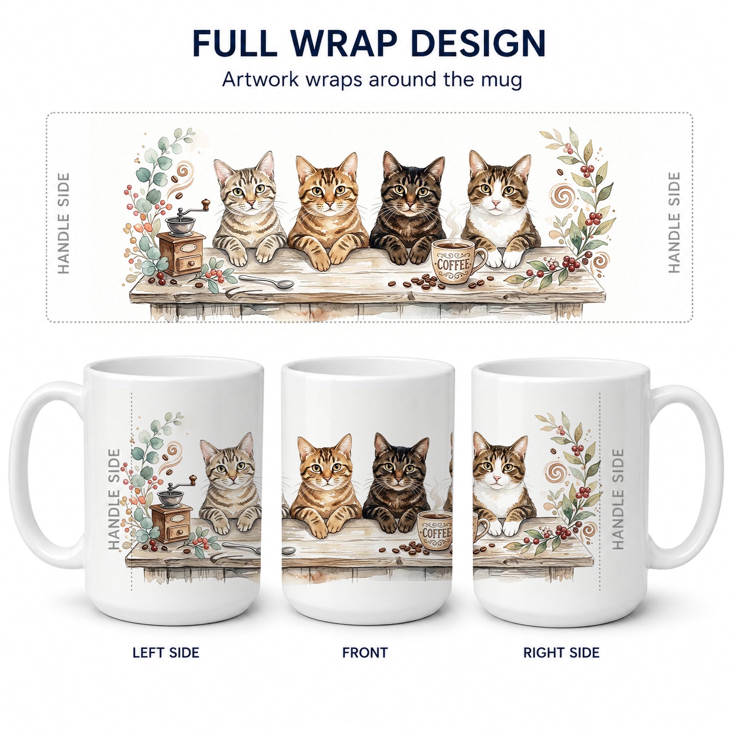Brown Tabby Cats Morning Coffee Ceramic Coffee Mug 15 oz Decorative Large C Handle Mug Cup for Tea, Cocoa Hot Chocolate