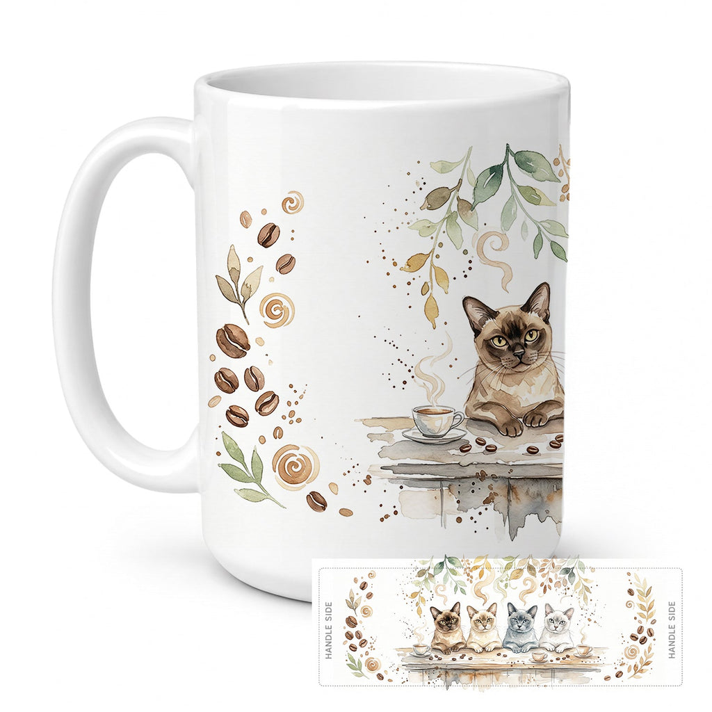 Burmese Cats Morning Coffee Ceramic Coffee Mug 15 oz Decorative Large C Handle Mug Cup for Tea, Cocoa Hot Chocolate