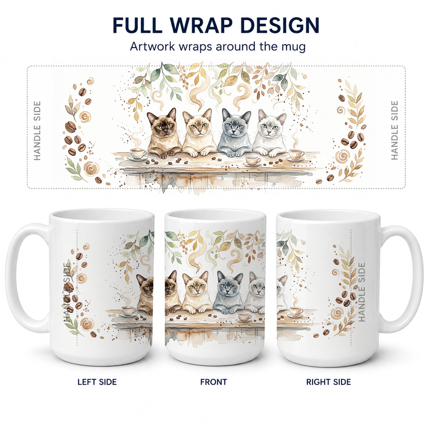 Burmese Cats Morning Coffee Ceramic Coffee Mug 15 oz Decorative Large C Handle Mug Cup for Tea, Cocoa Hot Chocolate