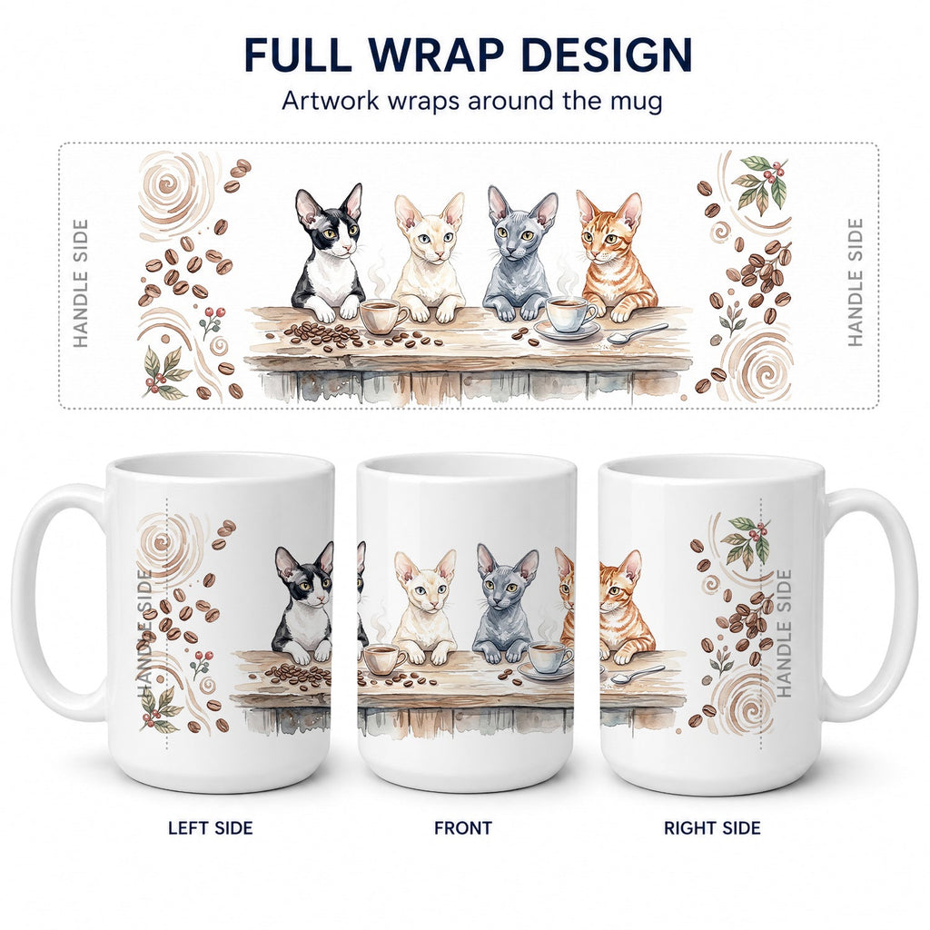 Cornish Rex Cats Morning Coffee Ceramic Coffee Mug 15 oz Decorative Large C Handle Mug Cup for Tea, Cocoa Hot Chocolate