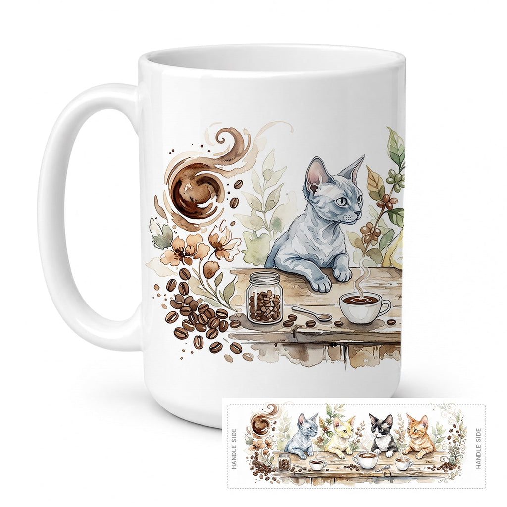 Devon Rex Cats Morning Coffee Ceramic Coffee Mug 15 oz Decorative Large C Handle Mug Cup for Tea, Cocoa Hot Chocolate