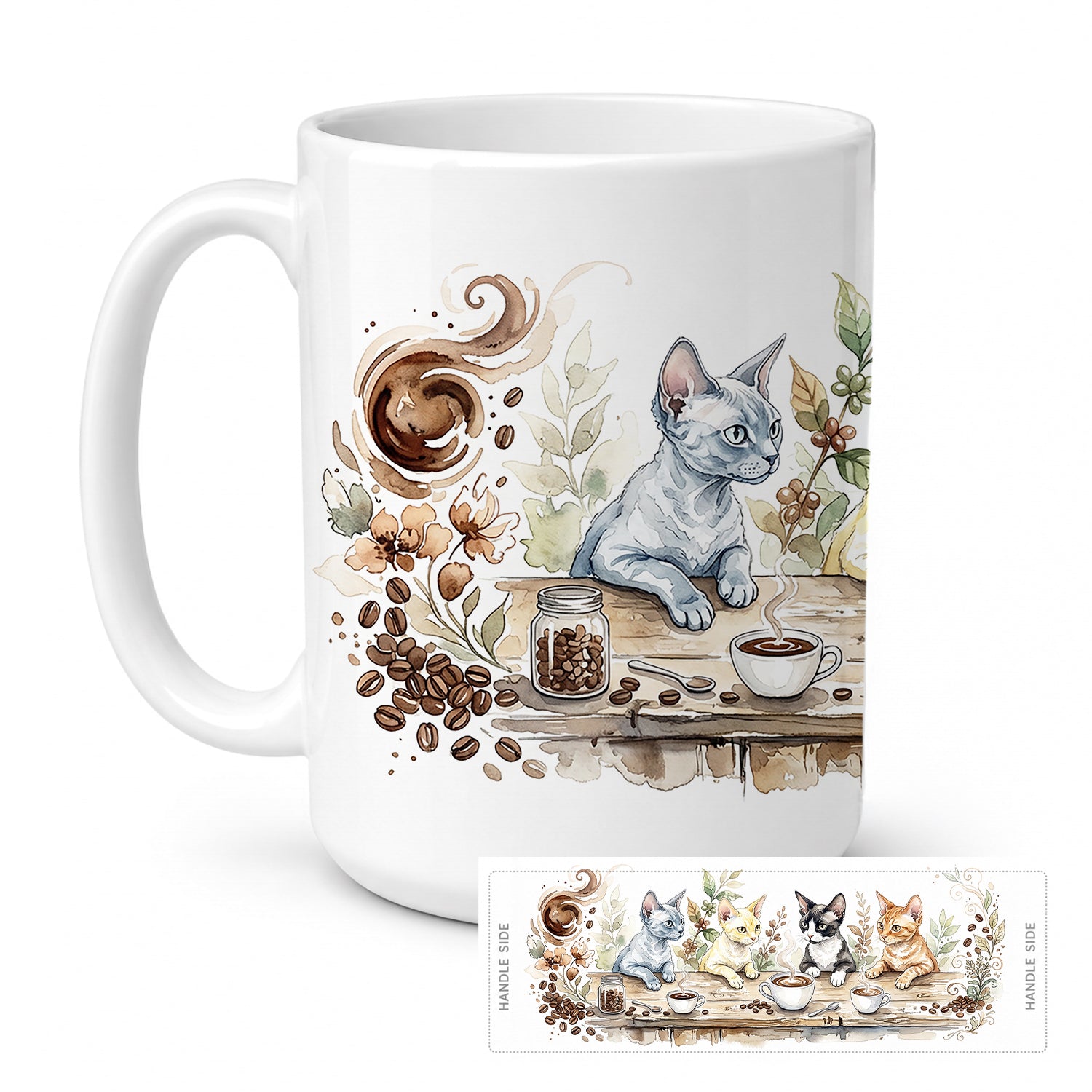 Devon Rex Cats Morning Coffee Ceramic Coffee Mug 15 oz Decorative Large C Handle Mug Cup for Tea, Cocoa Hot Chocolate