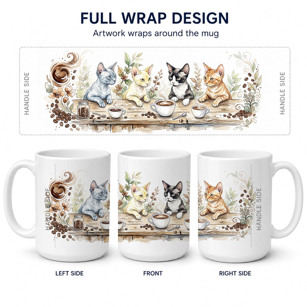 Devon Rex Cats Morning Coffee Ceramic Coffee Mug 15 oz Decorative Large C Handle Mug Cup for Tea, Cocoa Hot Chocolate