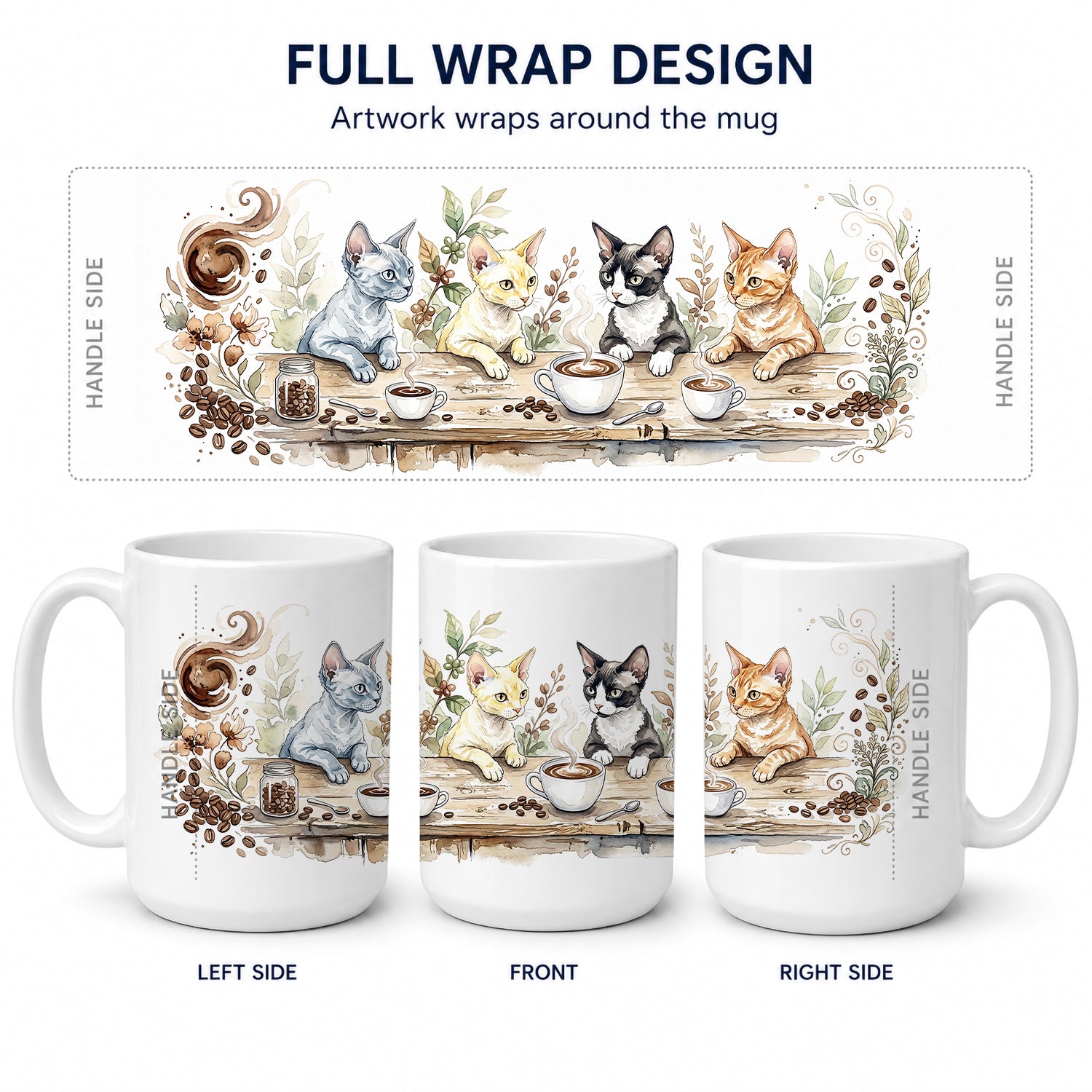 Devon Rex Cats Morning Coffee Ceramic Coffee Mug 15 oz Decorative Large C Handle Mug Cup for Tea, Cocoa Hot Chocolate