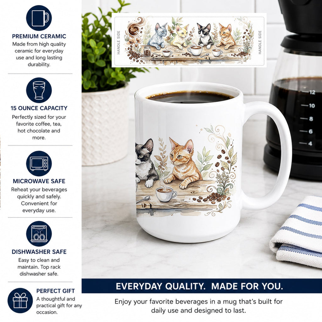 Devon Rex Cats Morning Coffee Ceramic Coffee Mug 15 oz Decorative Large C Handle Mug Cup for Tea, Cocoa Hot Chocolate