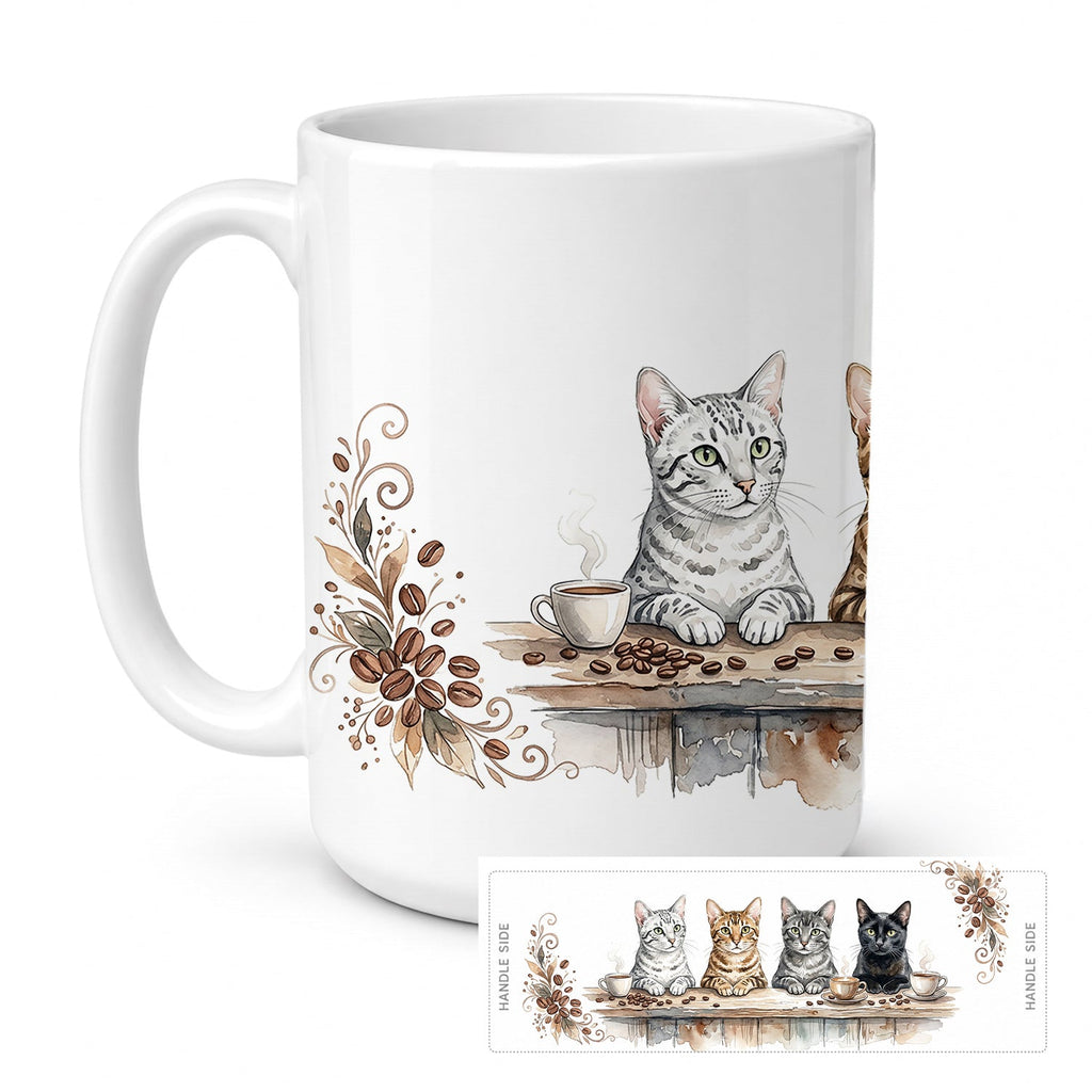 Egyptian Mau Cats Morning Coffee Ceramic Coffee Mug 15 oz Decorative Large C Handle Mug Cup for Tea, Cocoa Hot Chocolate