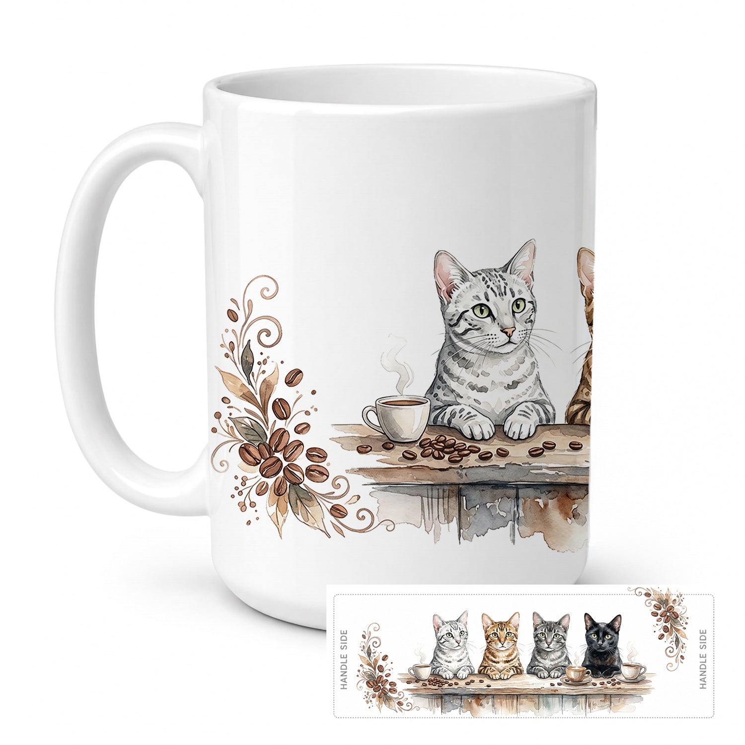 Egyptian Mau Cats Morning Coffee Ceramic Coffee Mug 15 oz Decorative Large C Handle Mug Cup for Tea, Cocoa Hot Chocolate