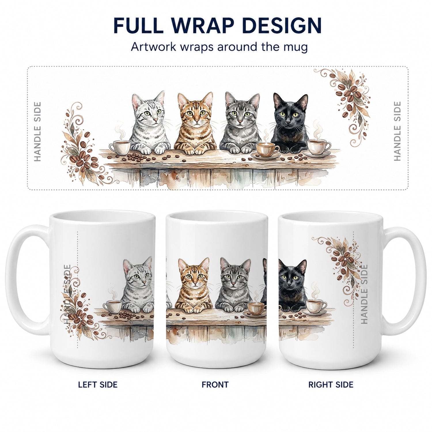 Egyptian Mau Cats Morning Coffee Ceramic Coffee Mug 15 oz Decorative Large C Handle Mug Cup for Tea, Cocoa Hot Chocolate