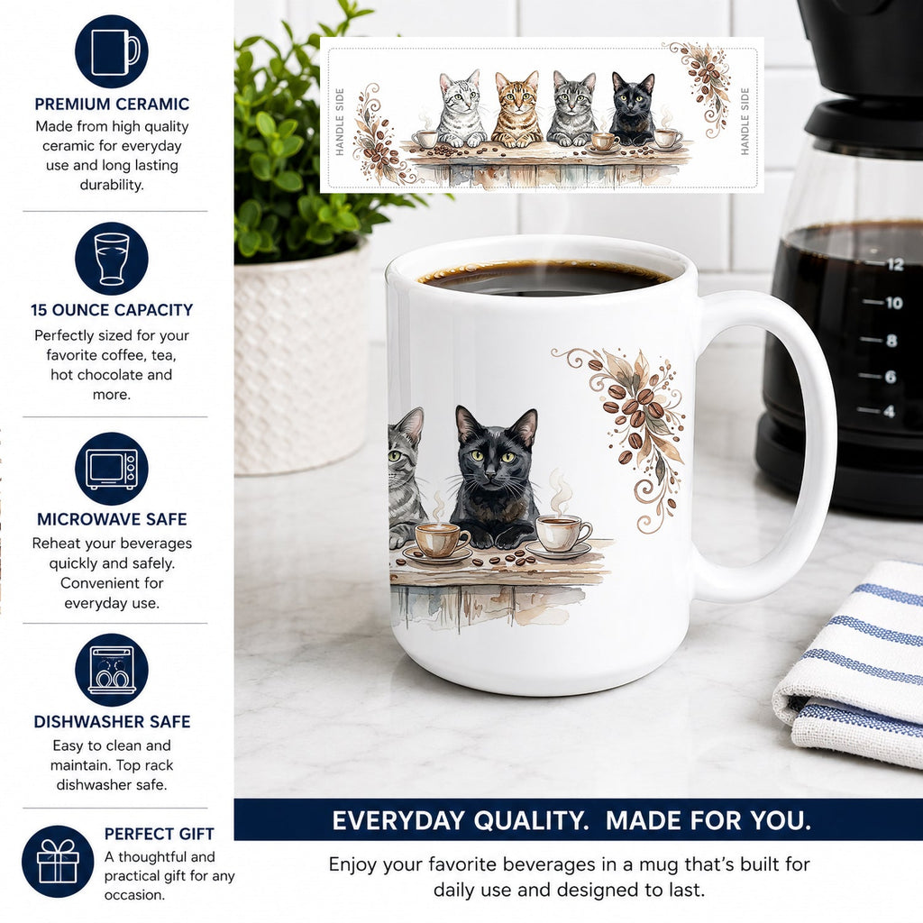 Egyptian Mau Cats Morning Coffee Ceramic Coffee Mug 15 oz Decorative Large C Handle Mug Cup for Tea, Cocoa Hot Chocolate