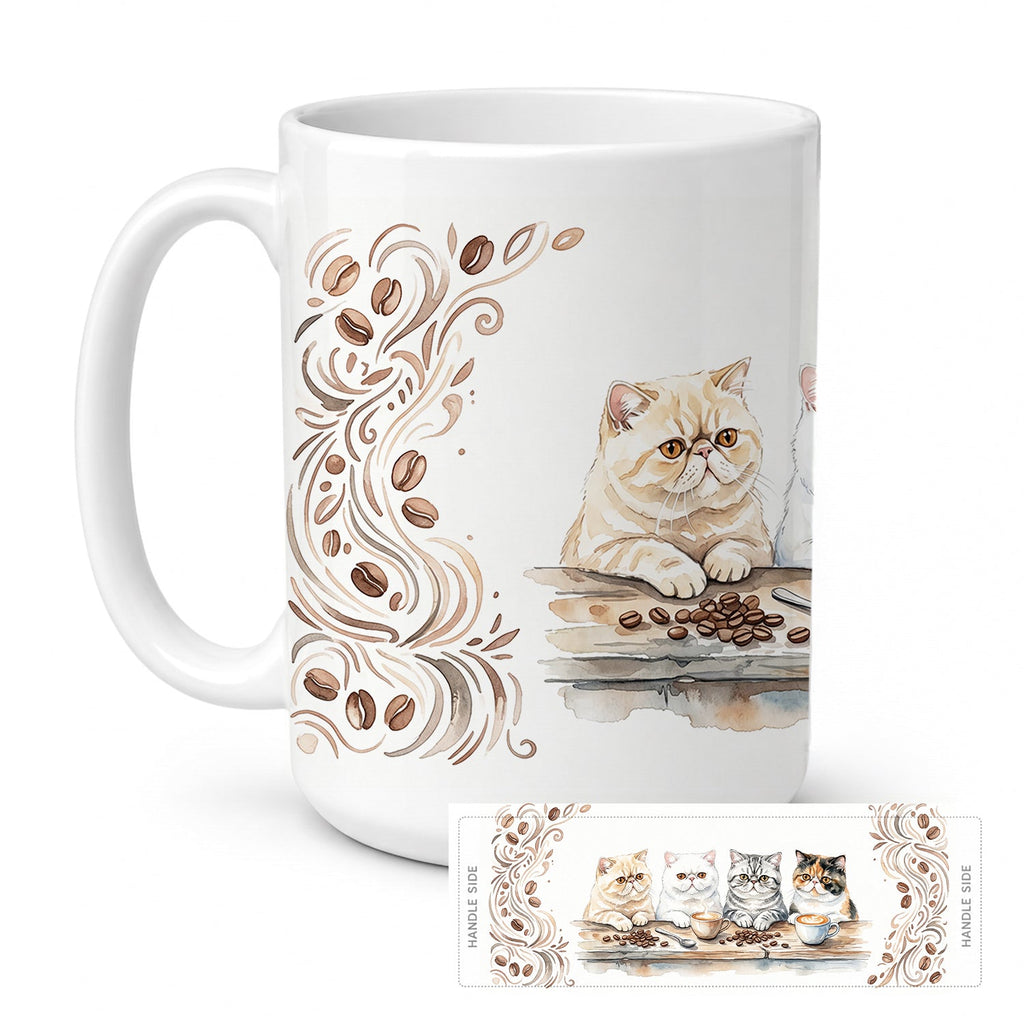 Exotic Shorthair Cats Morning Coffee Ceramic Coffee Mug 15 oz Decorative Large C Handle Mug Cup for Tea, Cocoa Hot Chocolate